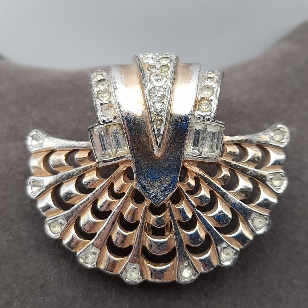 Vintage Marcel Boucher Rhinestone Fur Clip Fan Design Signed